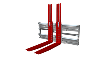 Animation of a triple pallet device with a total of six tines in different positions