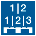 Icon mit den Zahlen 1 und 2 sowie 1,2 und 3 untereinander mit dem Umriss einer Palette darunter