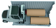 KAUP-Produktinnovation: Der maximale Seitenschub des Tragdorns gewährleistet das exakte Positionieren der Papierrolle an der Containerwand