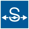 Square icon with a white arrow pointing in two directions and the letter "S"