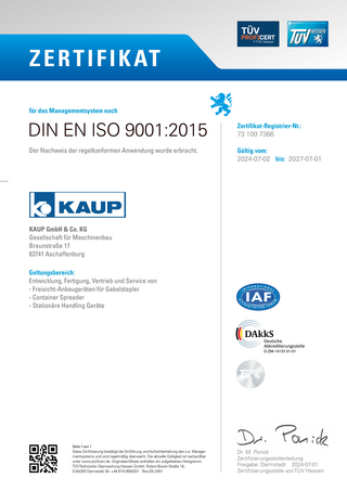 Zertifikat Qualitätsmanagement ISO 9001:2015