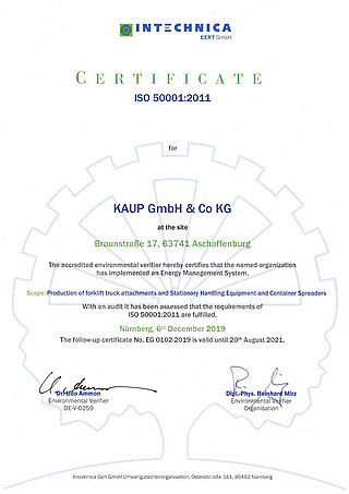 Certificado KAUP Sistema de gestión de la energía ISO:50001 (versión en inglés)