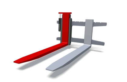 Animierte Darstellung einer höhenverstellbaren Staplergabel in rot beim Hoch- und Runterfahren
