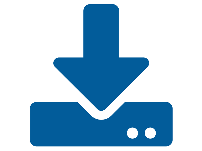 Flecha azul hacia abajo apuntando a un disco duro como símbolo de "Dowload"