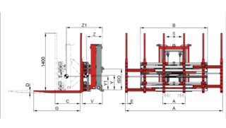 Dreifach-Palettengerät mit Vorschubgabelträger T429B1-2-3/T149Z