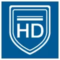 Square icon with the blue outline of a coat of arms and the letters "HD" in the centre