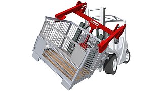 Illustration of a rotating container emptier when turning an open container