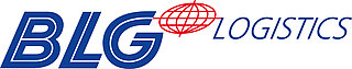 Logo of the company "BLG Locistics" with blue lettering and a red globe as a separator