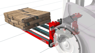 Illustration of an attached fork with four tines picking up building material packages