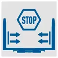 Icon mit Gabelzinken von oben mit mehreren Pfeilen nach innen und einem Stopzeichen darüber