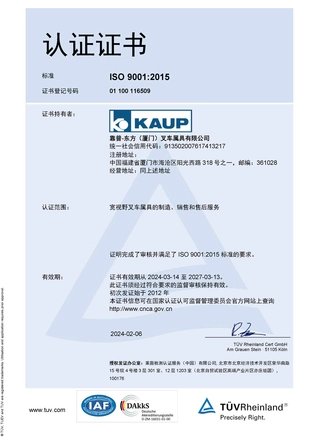 Zertifikat Qualitätsmanagement ISO 9001:2015 (chinesische Version) 