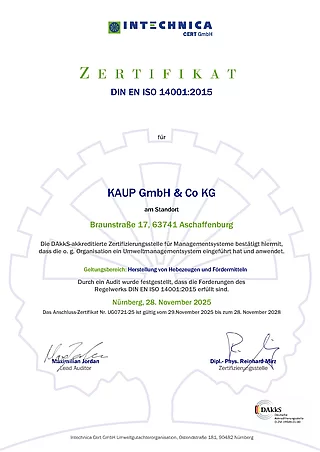 KAUP Zertifikat Umweltmanagementsystem ISO:14001 (deutsche Version)