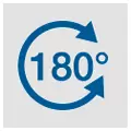 Blaues Icon mit kreisförmigem, weißen Pfeil und der Aufschrift 180 Grad in der Mitte