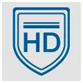 Quadratisches Icon mit dem blauen Umriss eines Wappens und den Buchstaben "HD" in der Mitte