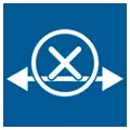 Square blue icon with white crossed-out arrow pointing in two directions