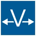 Blau-weißes Icon mit dem Buchstaben "V" im Zentrum und zwei Pfeilen nach links und rechts