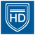 Icono cuadrado con el contorno azul de un escudo y las letras "HD" en el centro