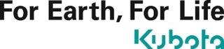 Logo des Unternehmens "Kubota" mit dem Slogan "For Earth, For Life" darüber in schwarzer Schrift