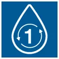 Blaues Icon mit dem weißen Umriss eines Tropfens mit zwei Pfeilen und der Zahl 1 in der Mitte