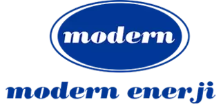 Logo of the company "Modern Enerji" with white lettering on a blue elliptical background