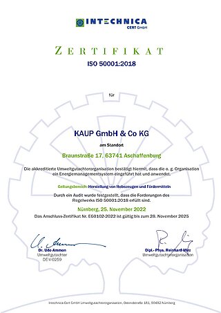 Certificado KAUP Sistema de gestión de la energía ISO:50001 (versión alemana)