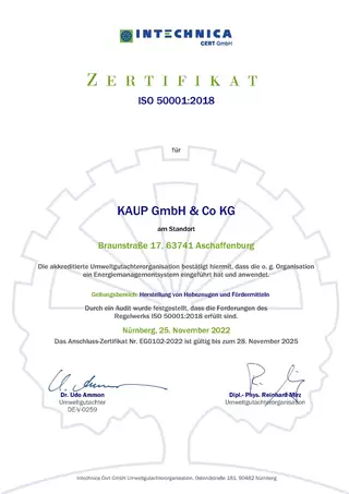 KAUP Zertifikat Energiemanagementsystem ISO:50001