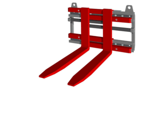 Animated representation of a fork positioner that can be extended to the right and left