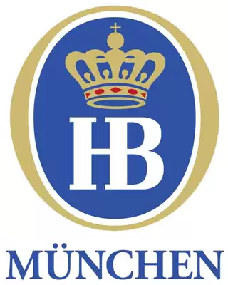 Logo des "Hofbräuhaus München" mit einer goldenen Krone auf blauem Hintergrund