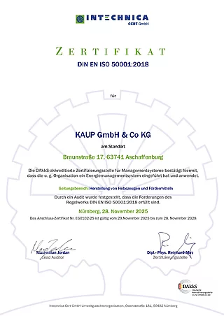 Certificat KAUP Système de gestion de l'énergie ISO:50001 (version allemande)