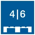 Blaues Icon mit den Nummern 4 und 6 in weißer Schrift und dem Umriss einer Palette darunter