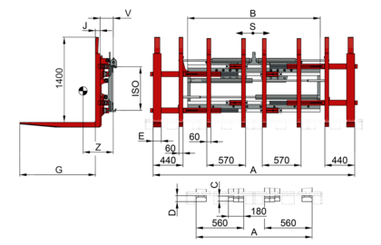 Mono-Multifourches 4 ou 8 palettes T419-2-4 / T419-4-8L - 1