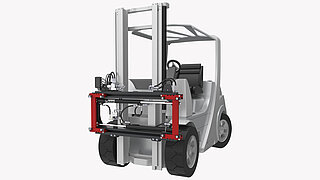 Grafik eines Gabelstaplers, ausgestattet mit einem elektrisch verstellbaren Zinkenverstellgerät