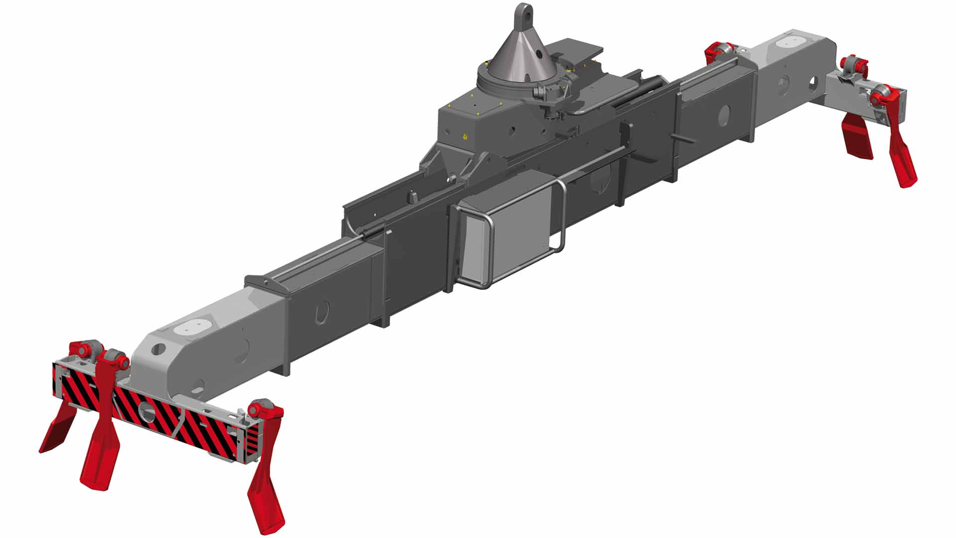 Représentation graphique d'un large spreader de conteneurs avec de nombreuses parties extensibles