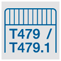 Icône avec un dosseret de charge bleu sur fond blanc et l'inscription T479/T479.1 en dessous