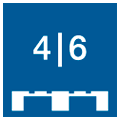 Icono azul con los números 4 y 6 en letras blancas y el contorno de una paleta debajo