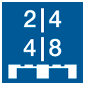 Icon with the numbers 2,3,6 and 8 and the outline of a palette below on blue background