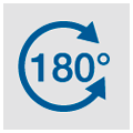 Blue icon with circular white arrow and the inscription 180 degrees in the centre
