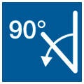 Icon with the inscription 90 degrees and the side view of a clamp with an arrow pointing downwards