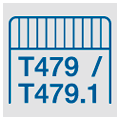 Icon with blue load backrest on white background and the inscription T479/T479.1 below it
