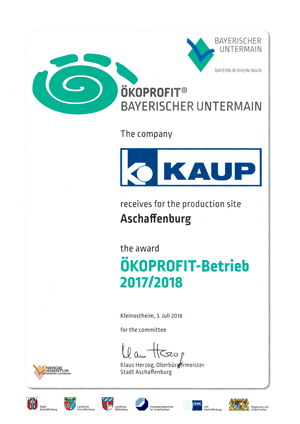 El certificado actual de KAUP "Öko-Profit" El certificado actual de KAUP "Öko-Profit"
