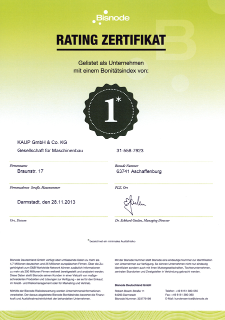 KAUP certificado de clasificación KAUP certificado de clasificación