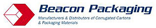 Logo of the company "Beacon Packaging" with red cube to the left of the company name