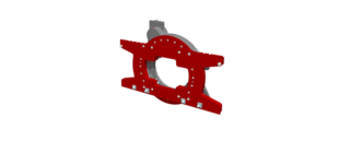 Animierte Grafik eines rotiertenden Drehgeräts in Gießerei-Ausführung mit roten Bauteilen