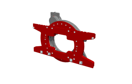 Animated graphic of a rotating rotator in foundry design with red components