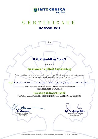 KAUP Zertifikat Energiemanagementsystem ISO:50001 (englische Version)