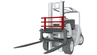 Representación gráfica de una carretilla elevadora con posicionador de horquillas