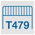 Lastschutzgitter Modell T479 Icon with a blue load backrest on a white background and the inscription T479 underneath it