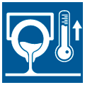 Square blue icon with foundry symbol and a thermostat with arrow pointing upwards
